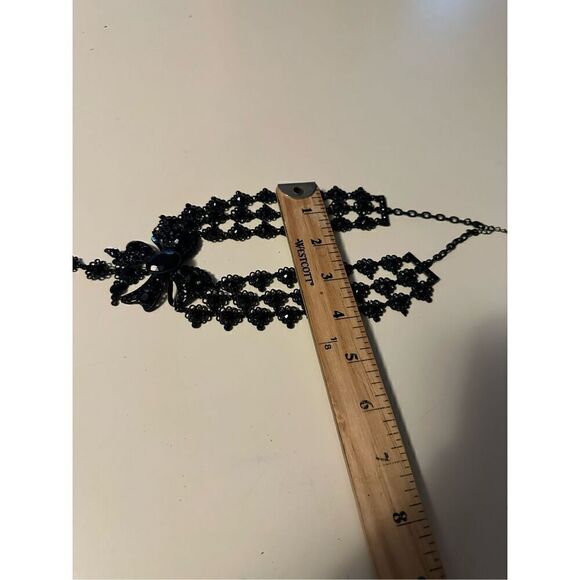 Erica Lyons Black Gothic Metal Bow intricate Triple Row Necklace Signed - Picture 6 of 6